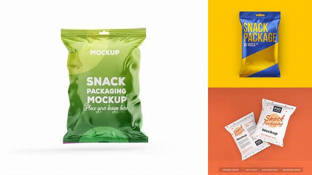 8318+ Glossy Snack Pack PSD Mockup Front View Creative Free PSD Graphic Design