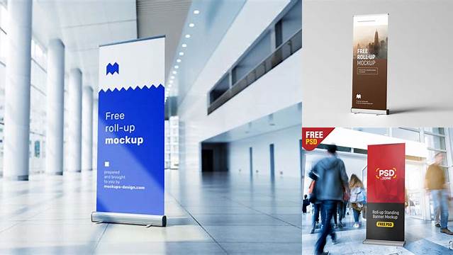 832+ Roll-Up Poster PSD Mockup Front View Professional Quality PSD Freebie