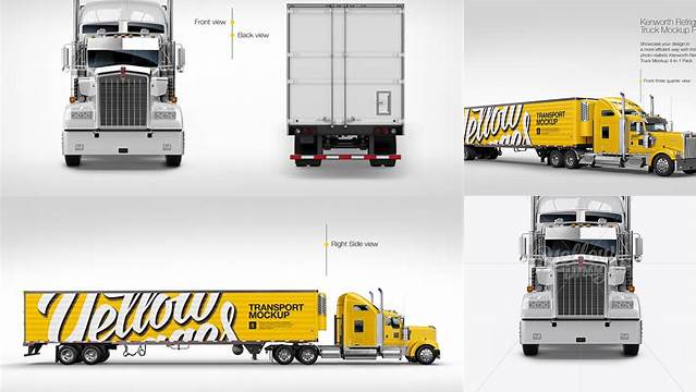 8322+ Kenworth Refrigerator Truck HQ PSD Mockup Front View Editable Photoshop Free Mockup