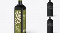 8323+ 0.75L Black Matte Olive Oil Bottle PSD Mockup Halfside View High-Angle Shot Exclusive and Stylish Design PSD