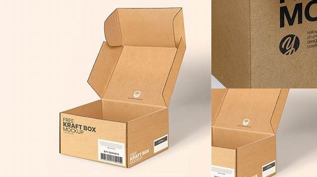 833+ Opened Kraft Box PSD Mockup Half Side View High-Angle Shot Layered Photoshop Template