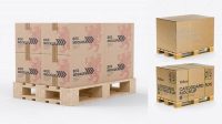 8330+ Wooden Pallet With Kraft Box PSD Mockup Half Side View High-Quality Digital Mockup Resource