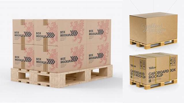 8330+ Wooden Pallet With Kraft Box PSD Mockup Half Side View High-Quality Digital Mockup Resource