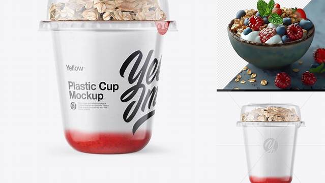 8335+ Cup with Strawberry Yogurt and Muesli PSD Mockup Fully Editable Photoshop PSD Free Download