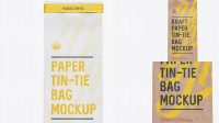 8336+ Paper Bag with a Plastic Tin-Tie PSD Mockup Front View Photoshop Resource Free