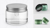 8338+ Clear Glass Cosmetic Jar PSD Mockup Front View High-Angle Shot Smart Object-Based PSD Template Free