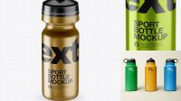 8338+ Metallic Sport Bottle PSD Mockup High-Angle Shot Free Graphic Design Mockup File