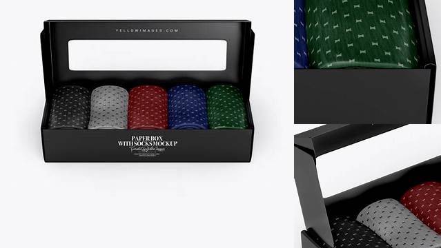 834+ Opened Glossy Paper Box With Socks PSD Mockup Professional Design PSD