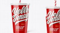 8345+ Glossy Plastic Soda Cup PSD Mockup Front View Eye-Level Shot Digital Download PSD for Free