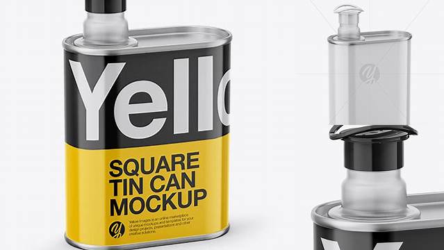 8346+ 1L Opened Square Tin Can PSD Mockup Half Side View High Angle Shot Versatile and Elegant PSD File