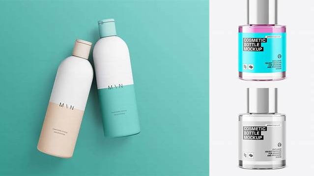 8346+ Clear Glass Cosmetic Bottle with Liquid PSD Mockup Photoshop Resource Free