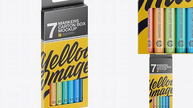 8349+ 7x Markers Carton Box PSD Mockup Advanced Editable PSD