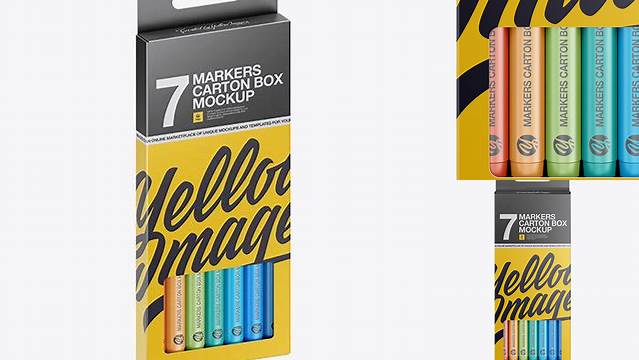 8349+ 7x Markers Carton Box PSD Mockup Advanced Editable PSD