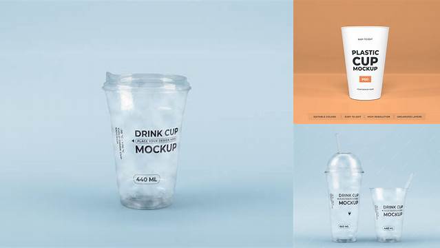 8351+ Plastic Matte Cup PSD Mockup Front View High-Angle Shot Digital Resource Free Download