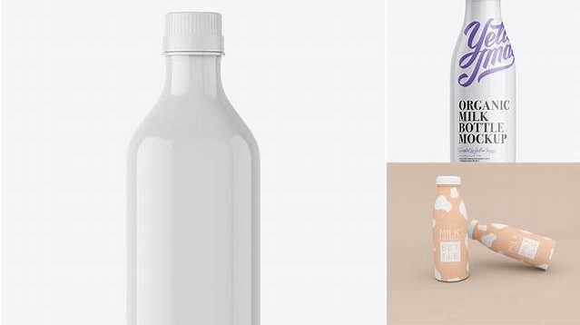 8352+ Glossy Milk Bottle with Foil Lid PSD Mockup Free Downloadable Graphic Resource