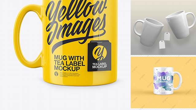 8352+ Glossy Mug With Tea Label PSD Mockup Front View Exclusive PSD Design Freebie