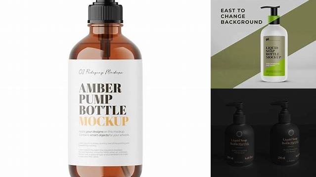 8356+ Frosted Amber Bottle with Liquid Soap PSD Mockup High-Resolution Editable PSD