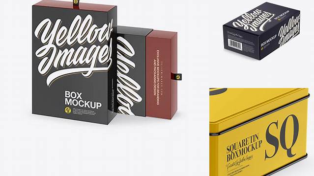 8356+ Two Glossy Boxes PSD Mockup Half Side View High Angle Shot Modern Photoshop Resource