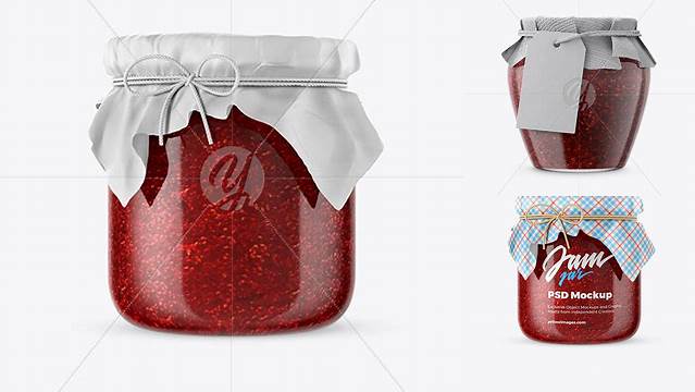 836+ Glass Raspberry Jam Jar with Fabric Cap and Label Creative High-Resolution PSD Freebie