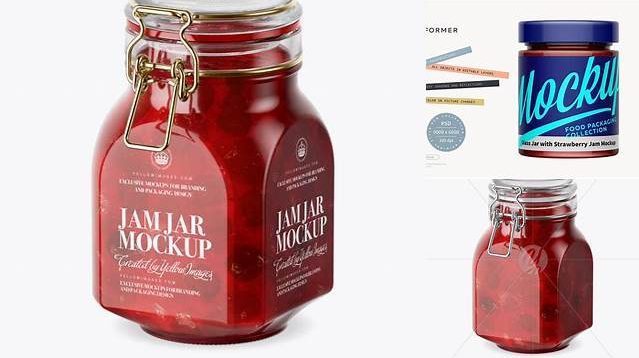 8361+ 900ml Cherry Jam Glass Jar with Clamp Lid PSD Mockup Half Side View For Free Download