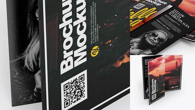 8367+ 4xDL Brochure PSD Mockup High-Angle Shot Free Graphic Design Resource