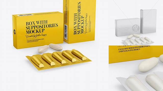 8370+ Two Glossy Boxes With Suppositories PSD Mockup Half Side view High-End Layered Mockup Free