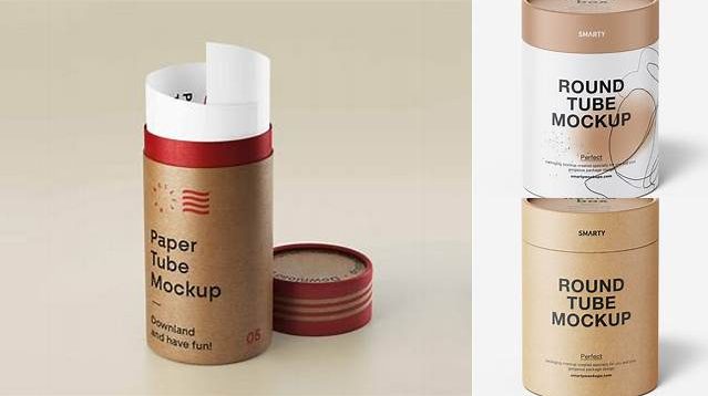 8373+ Kraft Paper Tube PSD Mockup Front View High-Angle Shot Versatile and Modern PSD Mockup