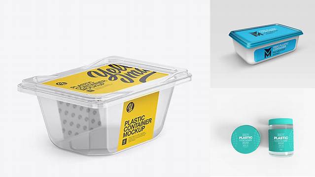 8374+ Transparent Plastic Container PSD Mockup Back Half Side View Custom Mockup PSD for Free