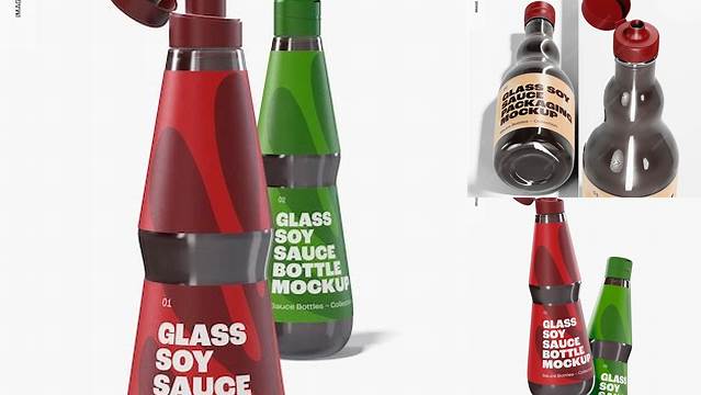 8376+ Dark Soy Sauce Glass Bottle PSD Mockup Customizable PSD Templates