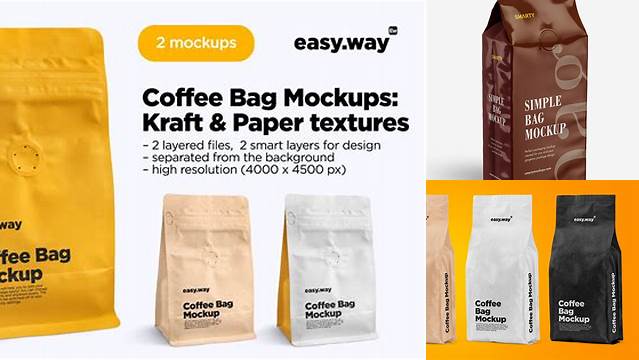 8378+ Glossy Paper Coffee Bag PSD Mockup Front View Advanced Photoshop Design Free