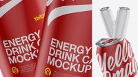 8380+ Two 500ml Metallic Aluminium Cans with Matte Finish & Condensation PSD Mockup Editable Photoshop Template Freebie