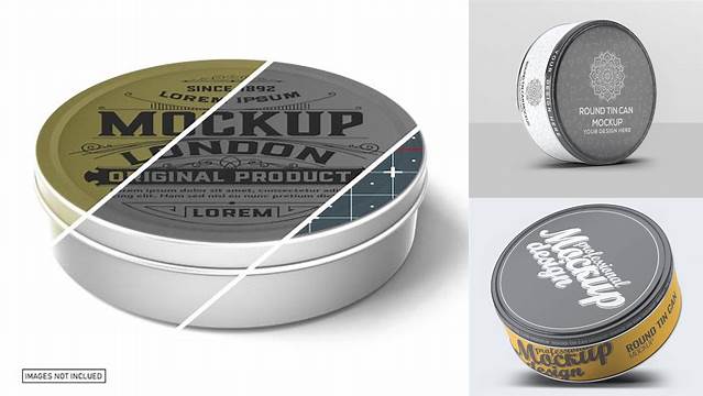 8385+ Metal Round Tin Can PSD Mockup Front View Elegant Photoshop Mockup