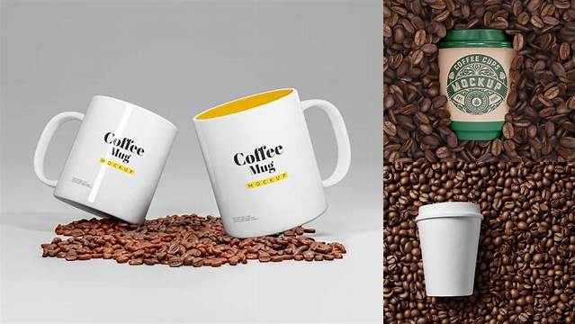 839+ Matte Coffee Cup With Coffee Beans PSD Mockup Layered Photoshop Template