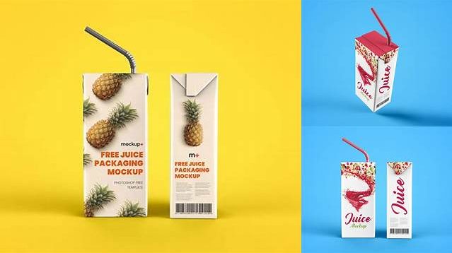 8396+ Juice Carton Box with Straw PSD Mockup High-Resolution PSD Download