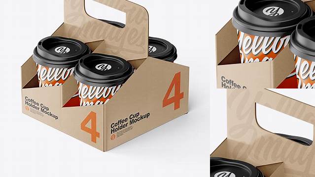 8399+ Kraft Coffee Cup Holder with Matte Cups PSD Mockup Front View Elegant and Stylish Free PSD