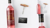 8406+ Pink Wine Bottle with Corkscrew and Card PSD Mockup Premium Free Graphic Resource