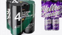 8407+ Pack with 4 Matte Cans with Plastic Holder PSD Mockup Half-Side View High-Quality Editable PSD