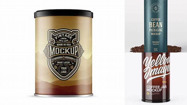 8414+ Glossy Coffee Tin Can PSD Mockup Front View High-Quality Digital Mockup Resource