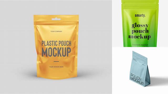 8416+ Glossy Pouch PSD Mockup Half Side VIew High-Quality Digital Mockup Resource