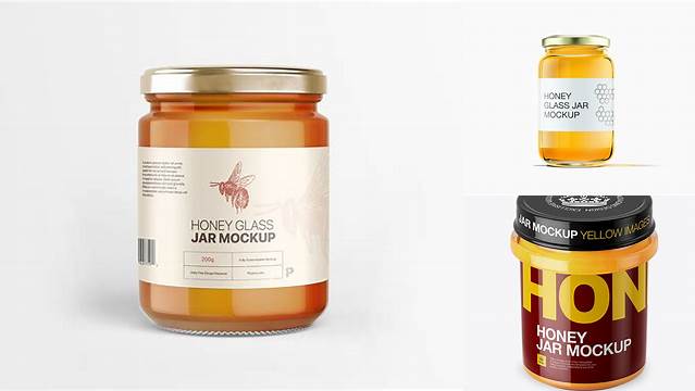 8421+ Creamed Honey with Dried Apricots Glass Jar PSD Mockup High-End Layered Mockup Free