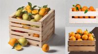 8421+ Wooden Crate With Oranges PSD Mockup Professional Photoshop Design Freebie