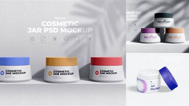 8423+ Cosmetic Jar PSD Mockup Front View / Top View Exclusive Free Creative Mockup File