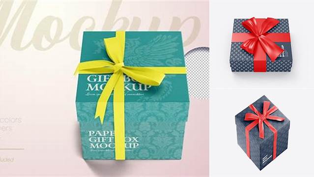 8430+ Glossy Gift Box with Glossy Bow PSD Mockup Customizable PSD Templates