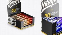 8434+ 20 Metallic Snack Bars Box PSD Mockup Half Side View Easy-to-Edit PSD