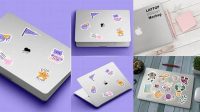 8444+ Laptop Stickers Mockup Smart PNG Image