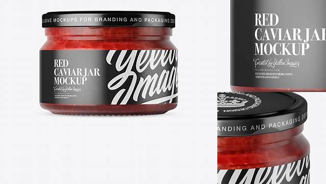 8446+ 250ml Clear Glass Jar with Red Caviar PSD Mockup Front View Fully Customizable Mockup PSD Free