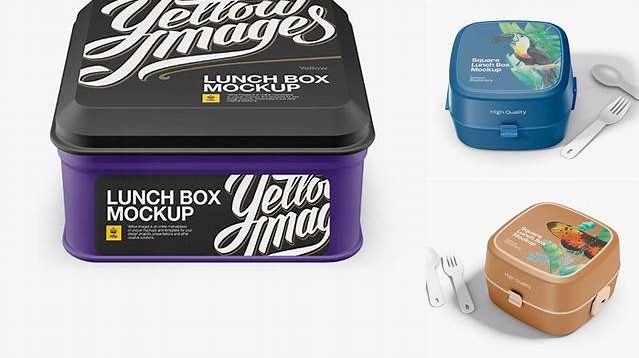 8449+ Matte Square Lunch Box PSD Mockup High Angle Shot PSD Download