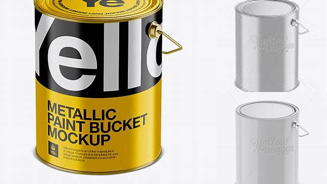 845+ 5L Metallic Paint Bucket PSD Mockup Halfside View High-Angle Shot Free PSD