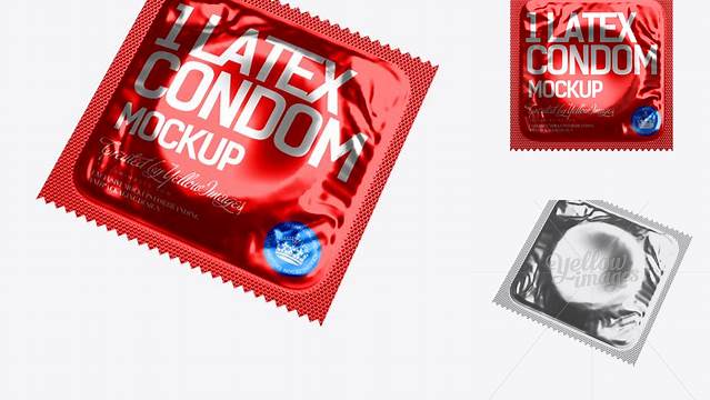 8452+ Square Metallic Condom Sachet Halfside View Fully Editable Photoshop PSD Free Download