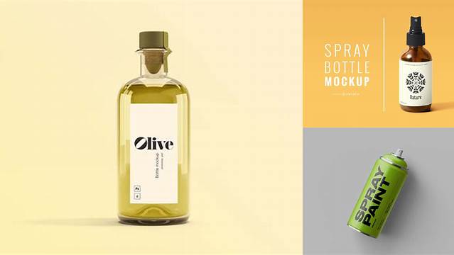 8453+ Olive Spray Bottle PSD Mockup Versatile Photoshop Freebie